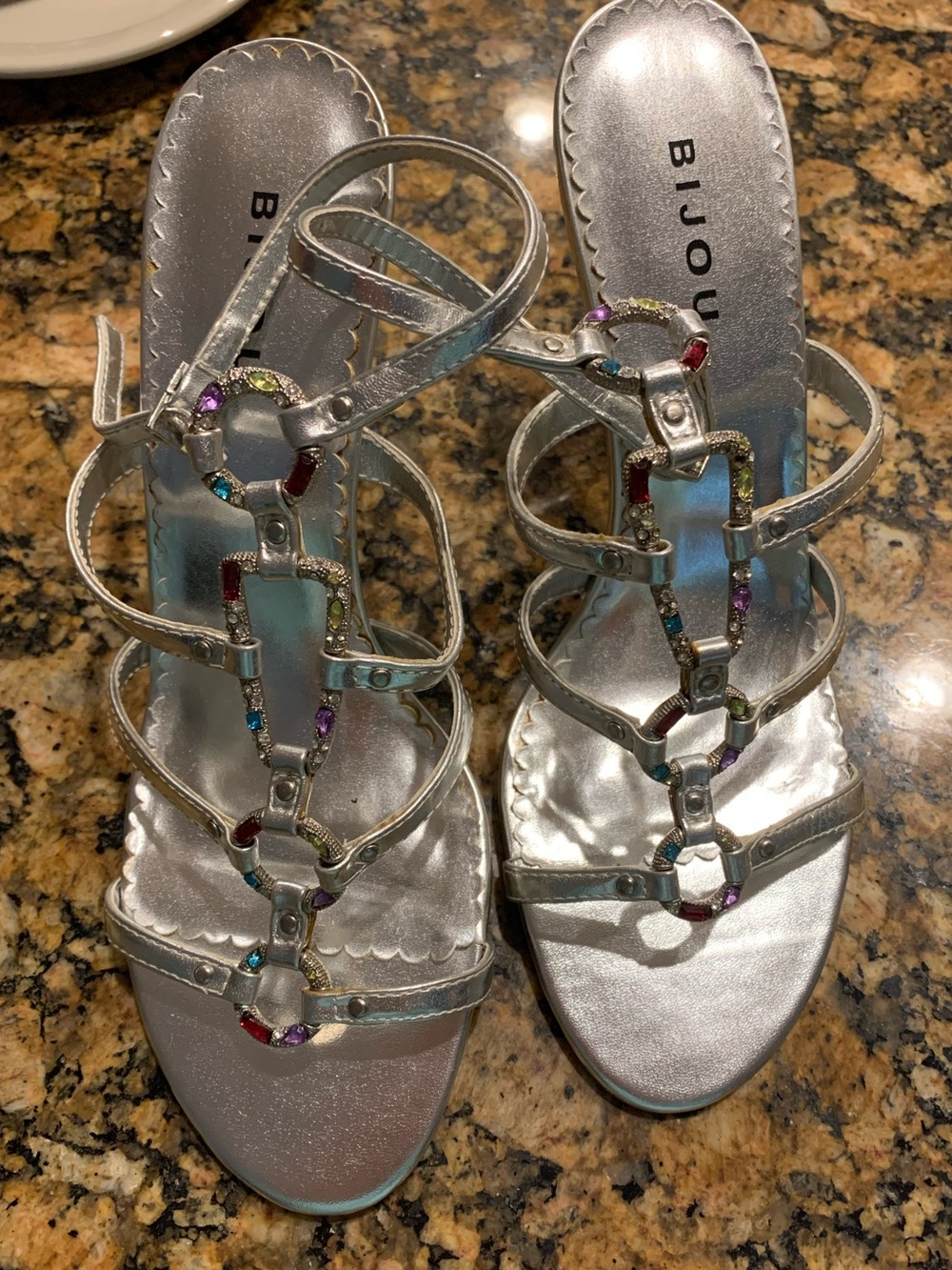 Bijou Silver Gem-Accent Strappy Heels